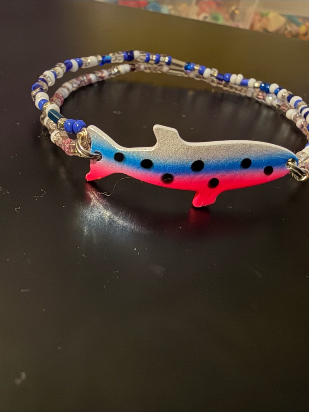 Beaded Shark Charm Bracelet - Blue & Pink